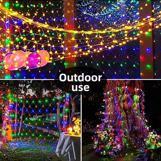 8 Modes Solar Power Led Net Curtain Light Mesh Fairy String Light Christmas New Year Decoration