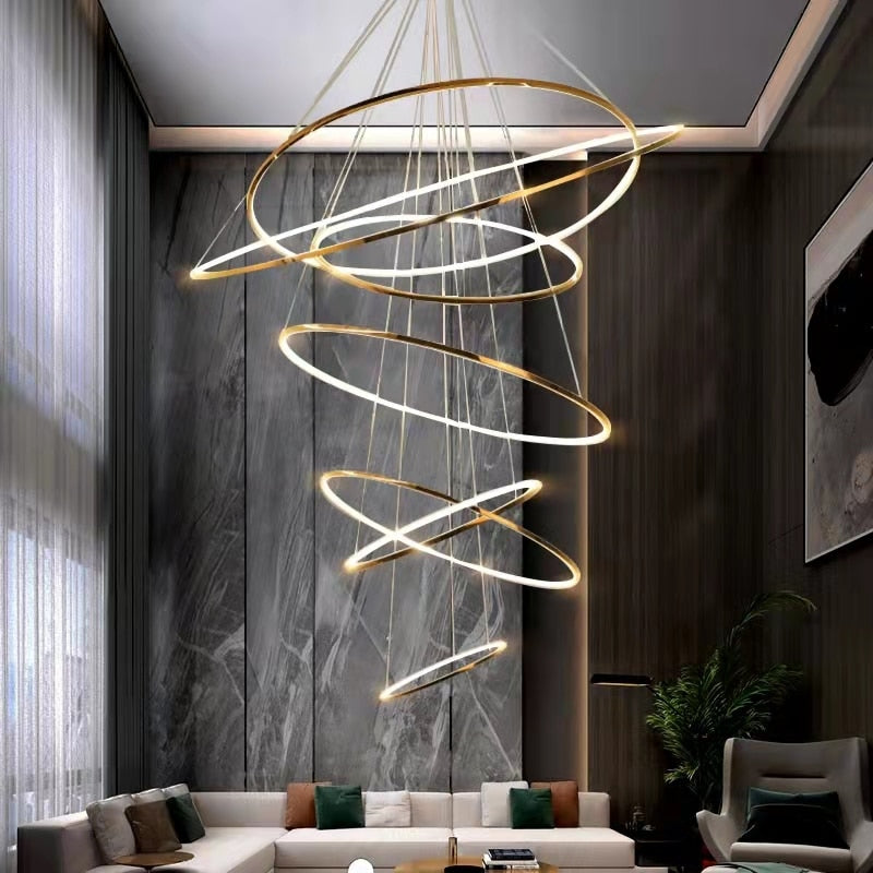 Art Deco Led Stainless Steel Golden Silver Ring Hanging Lamps Lustre Pendant Light Lighting
