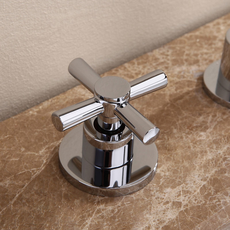 Two Handle Bathroom Faucet 3 Hole 8 Inch Basin Faucets Lavatory Sink With Hose Chrome High Arc
