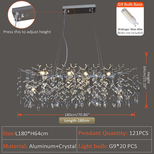 Layla - Elegant Crystal Pendant Light For Living Dining &amp; Bedrooms In Chrome Gold Long 180Cm Silver