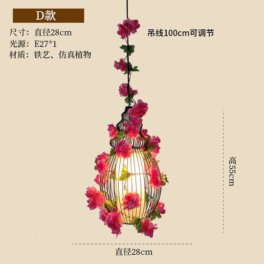Simulation Flower Birdcage Plant Pendant Light Theme Tavern Restaurant Clothing Store Business
