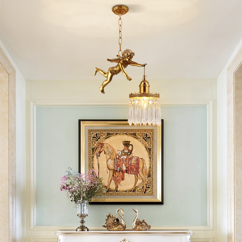 Celeste - European Cupid Hanging Single Lamp Small Crystal Bedside Danish Stair Cluster Pendant