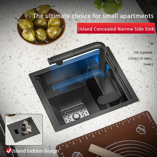Bar Sink Single Bowl Hidden Black Kitchen Undermount Stainless Steel Square Small Size Sinks Or