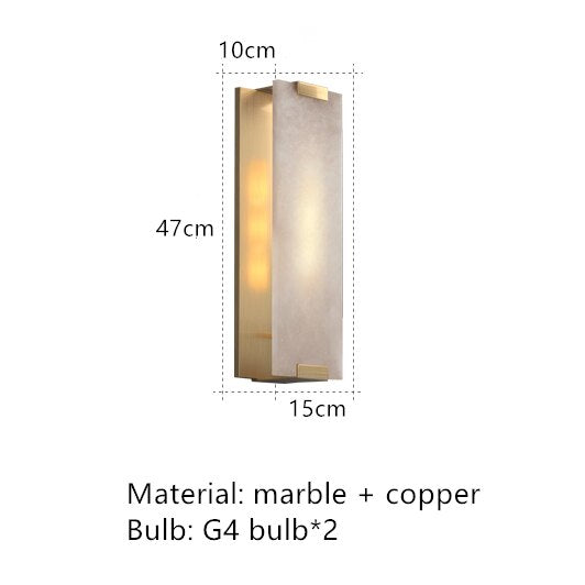 Rectangle Natural Marble Led Wall Lights Copper Foyer Bedside Aisle Indoor Lamp Gold Black Sconce