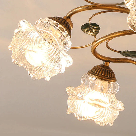 Bella European Vintage Led Ceiling Light - Green Plant And French Flower Design For Villas Hotels