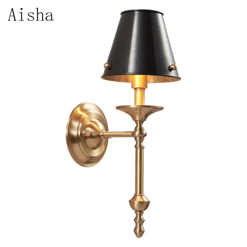 Aisha - American Copper Wall Lamp Black/Gold Living Room Background Light Luxury Bedroom Study