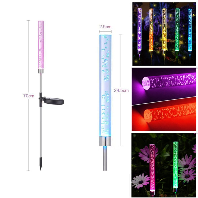 Solar Tube Lights Garden Decoration Outdoor Acrylic Bubble Light Waterproof Rgb Color Changing Led