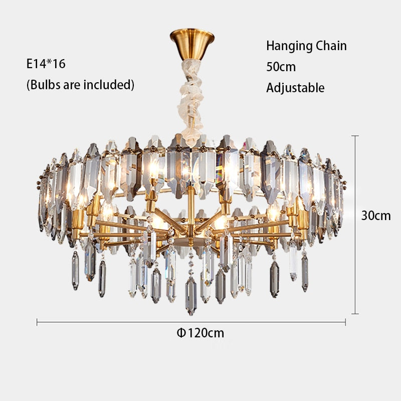 Modern Dimmable Led Chandeliers - Black Gray Crystal Lustres For Bedroom Decor &amp; Ceiling Home