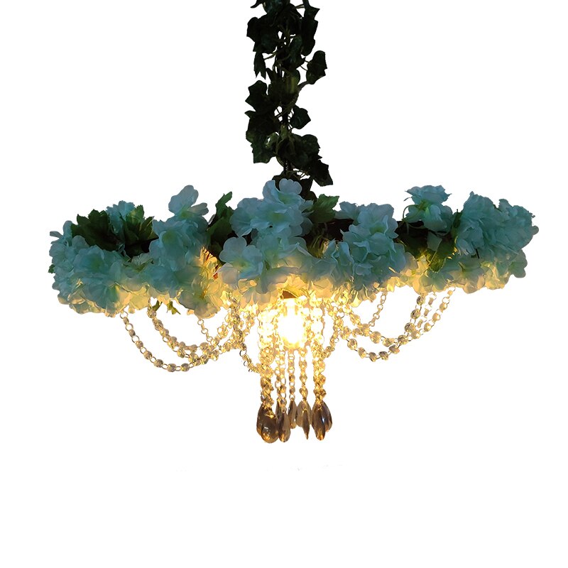 Simulation Blue Enchantress Flower Crystal Chain Pendant Light Personality Bar Milk Tea Shop