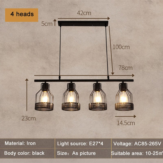Retro Loft Chandelier 3 Heads 4 5 Industrial Style Living Room Bedroom Coffee Shop Dining Pendant