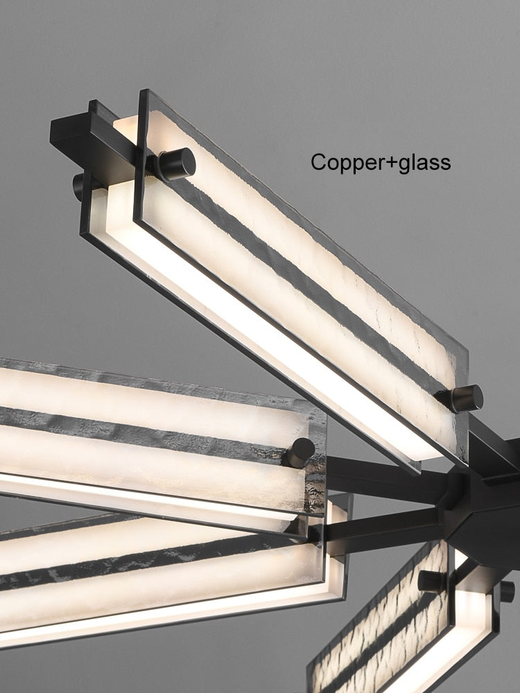 Minimal All - Copper Living Room Main Chandelier Light Luxury High - End Glass Dining Windmill Lamp