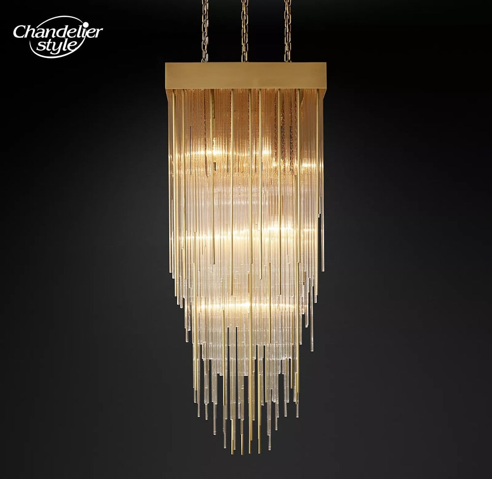 Cascada Square Chandeliers Modern Vintage Led Tassel Glass Brass Chrome Black Pendant Lights Living