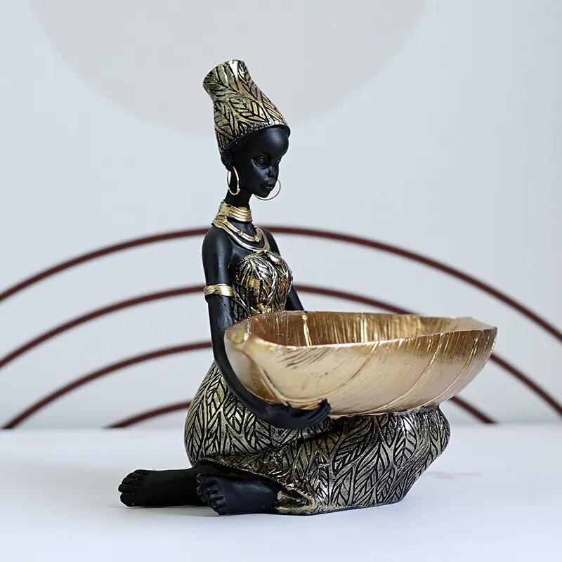 Saakar Resin Exotic Black Woman Storage Figurines Africa Figure Home Desktop Decor Keys Candy