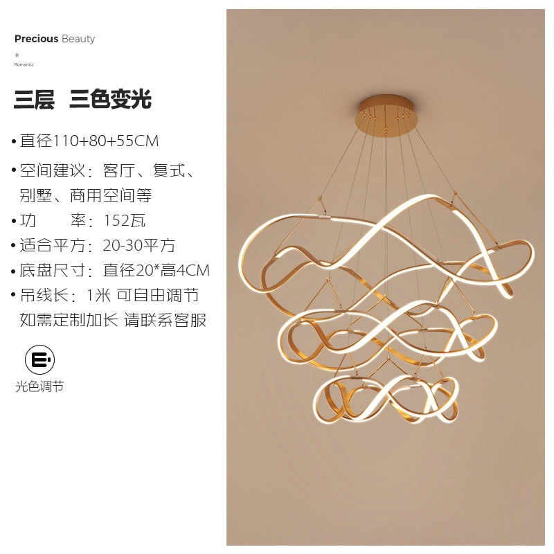 Nordic Luxury Gold Lustre Ring Led Decorative Pendant Lights Modern Simple Hanging Lamp Living Room
