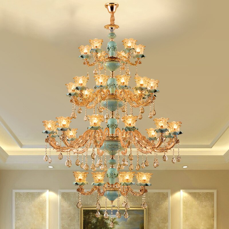 European - Style Duplex Building Chandelier Crystal Lamp Living Room Hotel Ceramic Three - Story