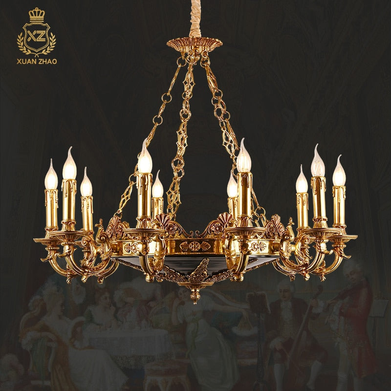 French Mid Century Chandeliers Luxury Classical Foyer Pendant Light Antique Brass Chandelier Lustre