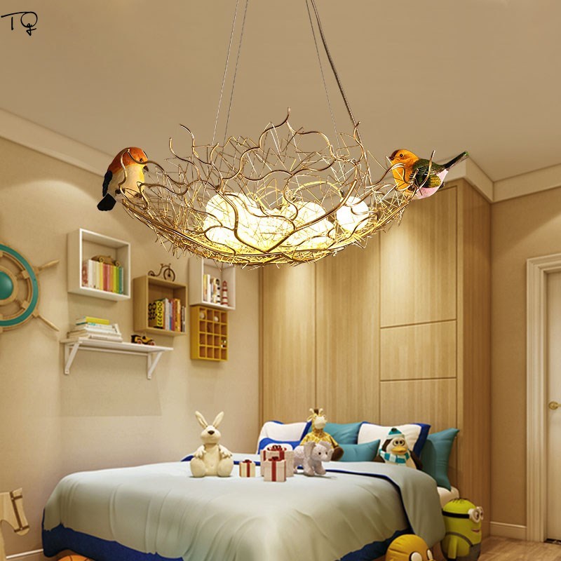 Post - Modern Individual Lovely Bird Nest Led Pendant Light Iron Art Hanging Lamp Animal Dining