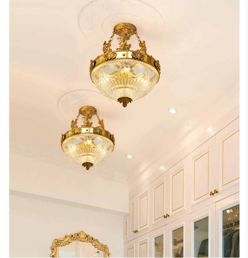 European - Style Copper Semi - Flush Ceiling Lamp - French Golden Lighting Fixture For Living Room