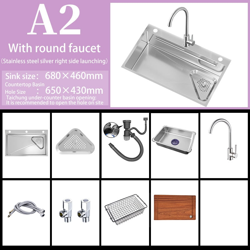 304 Stainless Steel Kitchen Sink Home Wash Basin Under The Counter Large Single - Slot With Faucet
