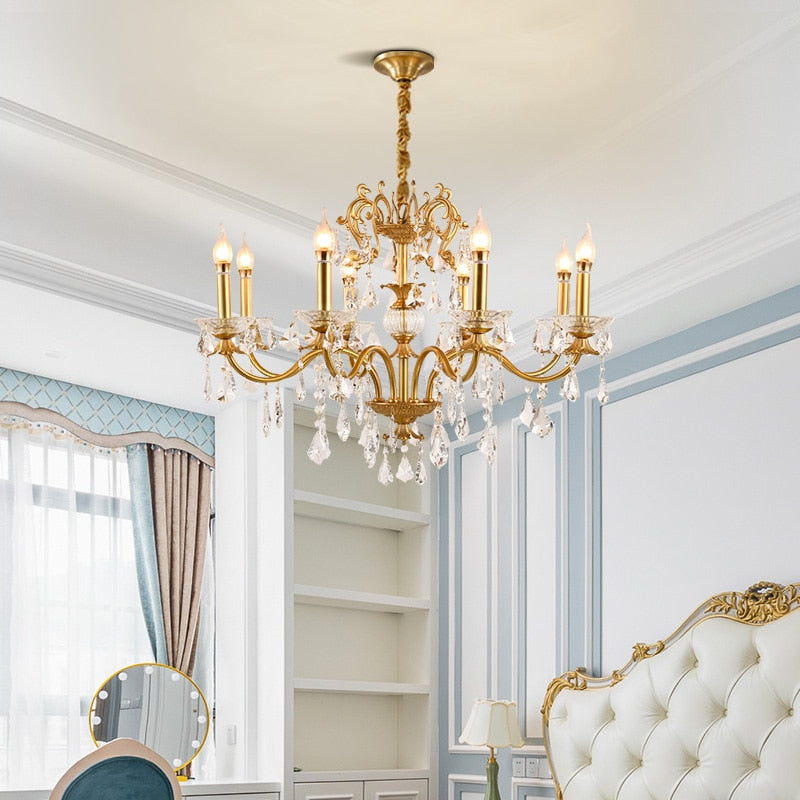 Luxe Branch - European Style 8 Lights Luxury Hotel Pendant Lamp With Gold Crystals Chandelier