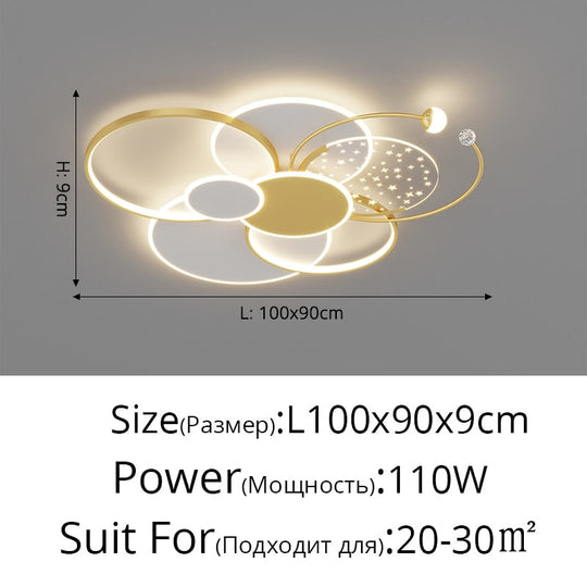 Round Living Room Led Chandeliers Luxury Bedroom Full Of Stars Gold Chandelier Simple Modern
