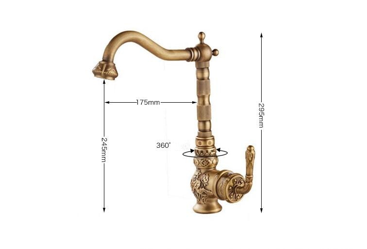 Kitchen Faucet Vintage Antique Hot Cold Rotating Bathroom Sink Carved Basin Mixer Tap Solid Brass