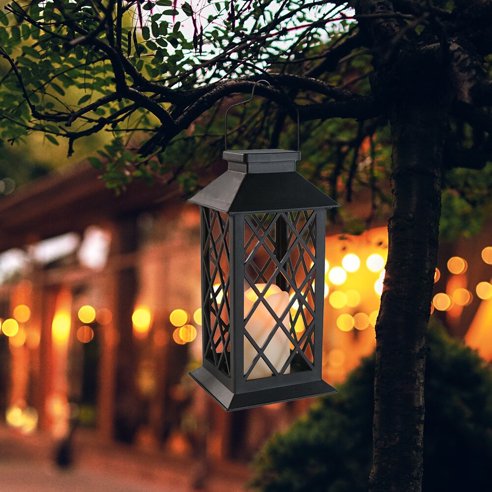 Retro Solar Powered Lamp Hanging Lanterns Warm Light Hollow Lights With Handle Outdoor Garden