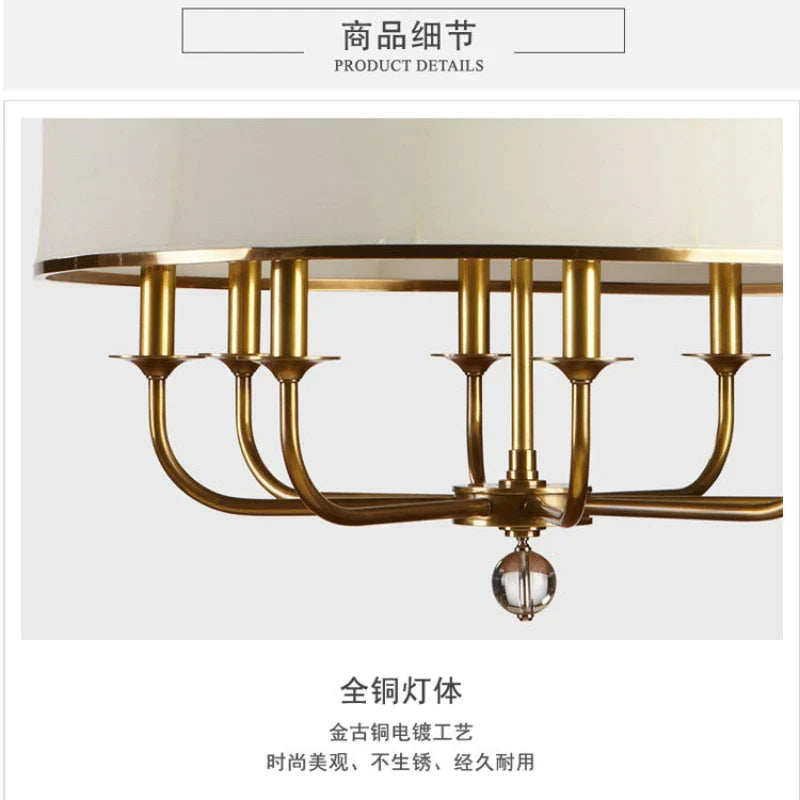 Emily American Style All - Copper Chandelier - Simple Creative Fabric Lampshade For Living Spaces