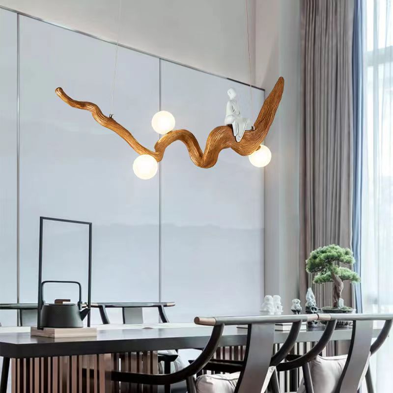 Resin Branches Pendant Lights - Rustic Led Hanging Lamp Fixtures For Tea House And Dining Room Light