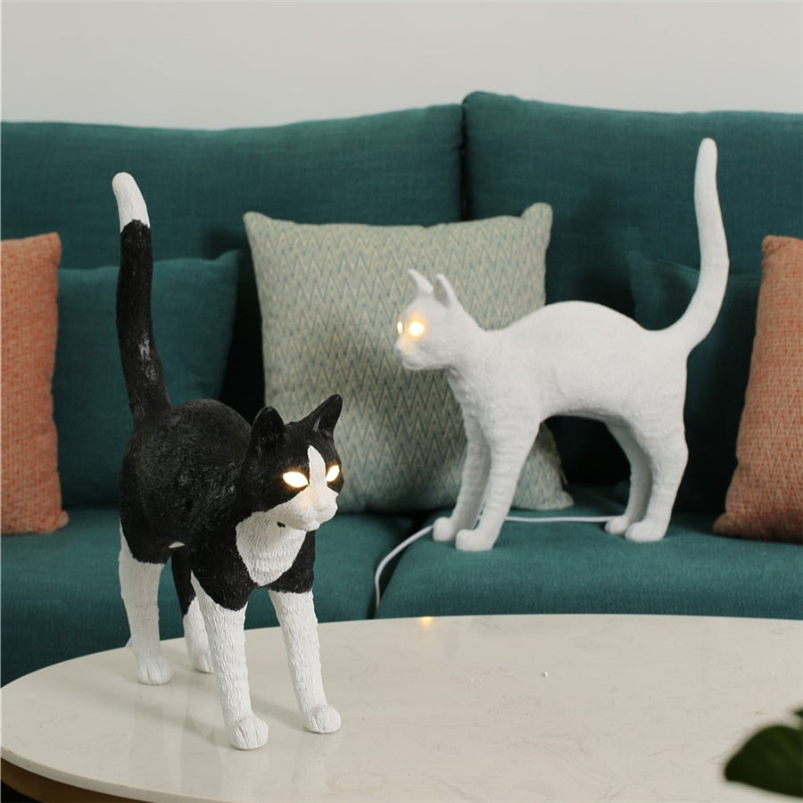 Nordic Resin Cat Table Lamps - Bedside Desk Lamp With Led Light Fixtures For Bedroom Artistic Home