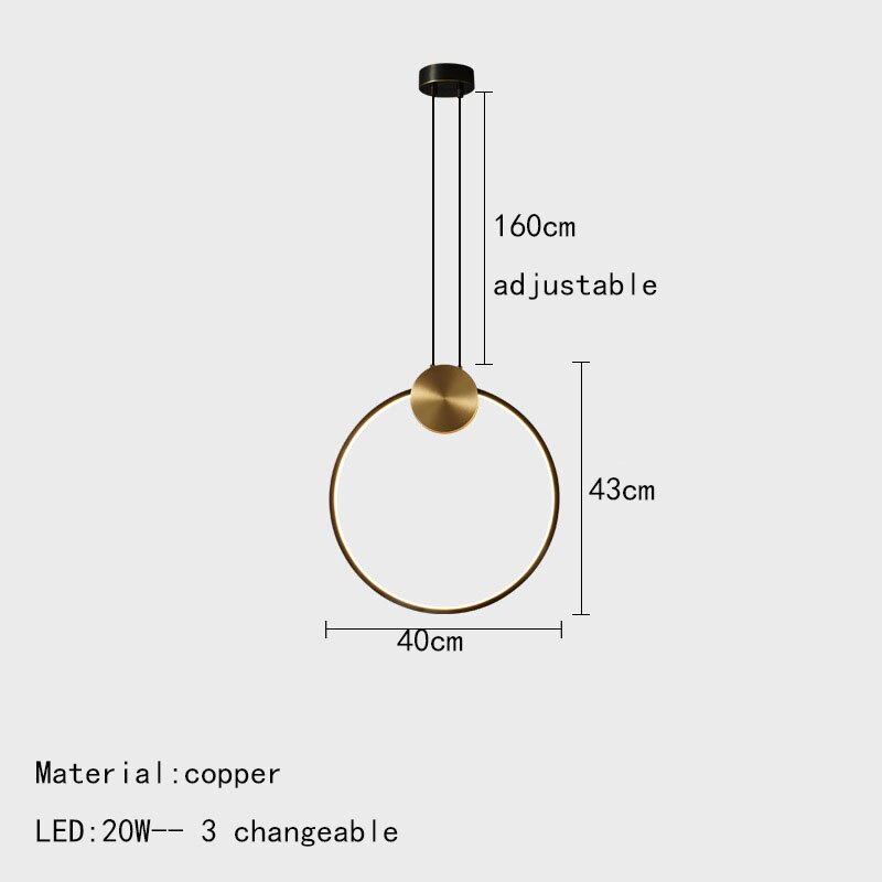Minimalist Led Pendant Lights Copper Ring Bedsdie Foyer Aisle Lighting Fixtures Adjustable Wire