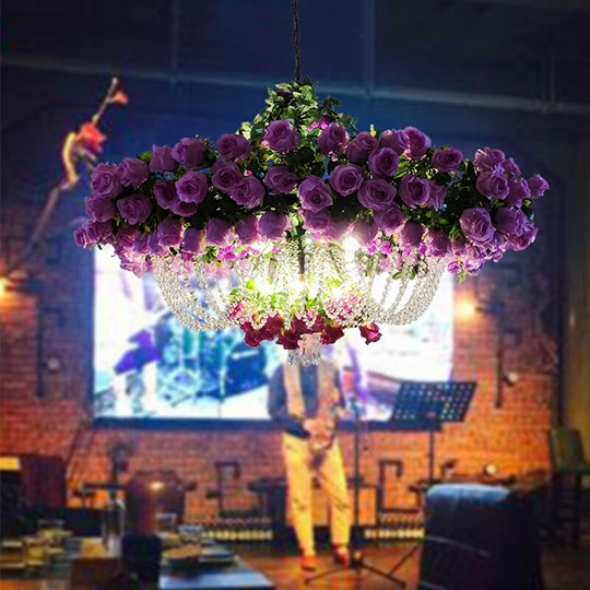 Theme Restaurant Pendant Light Balcony Simulation Crystal Chain Flower Chandelier Milk Tea Shop