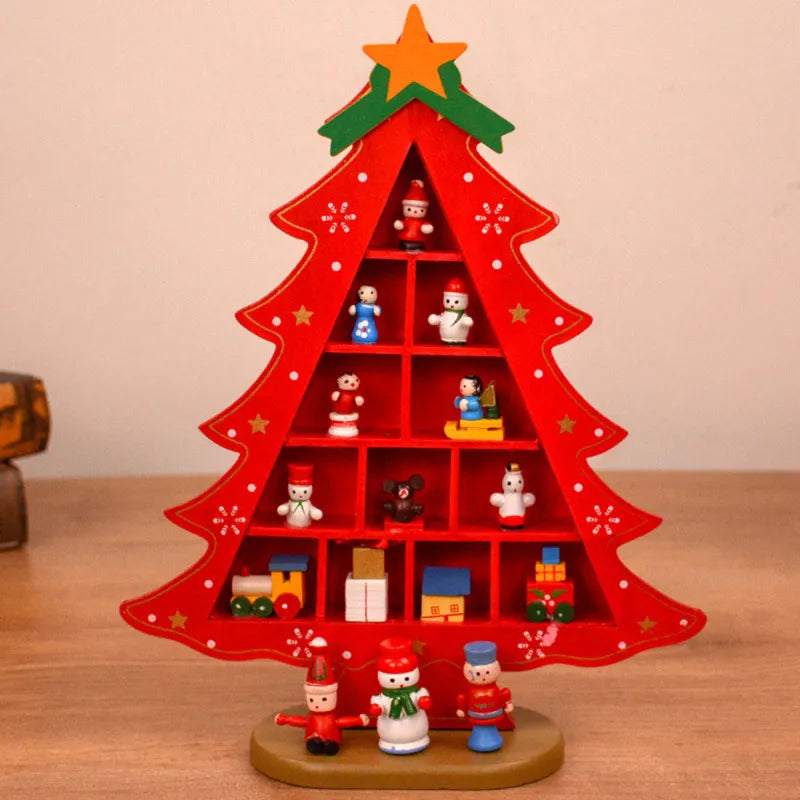Christmas Decorations Wooden Tree Creative Scene Layout Ornaments Three - Dimensional Red Xmas