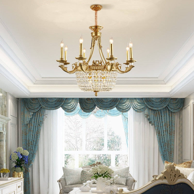 Arcadia - European Brass Luxury Gold Hanging Lighting Led Crystal Chandelier For Living Room And