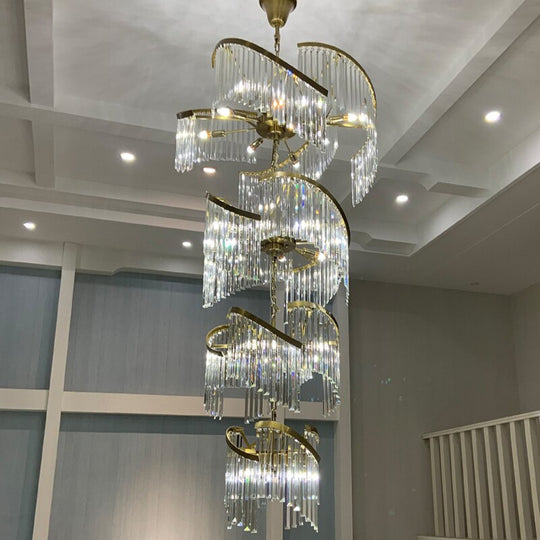 Luxury Crystal Chandeliers Lights Fixture American Modern Long Chandelier European Shining Spiral