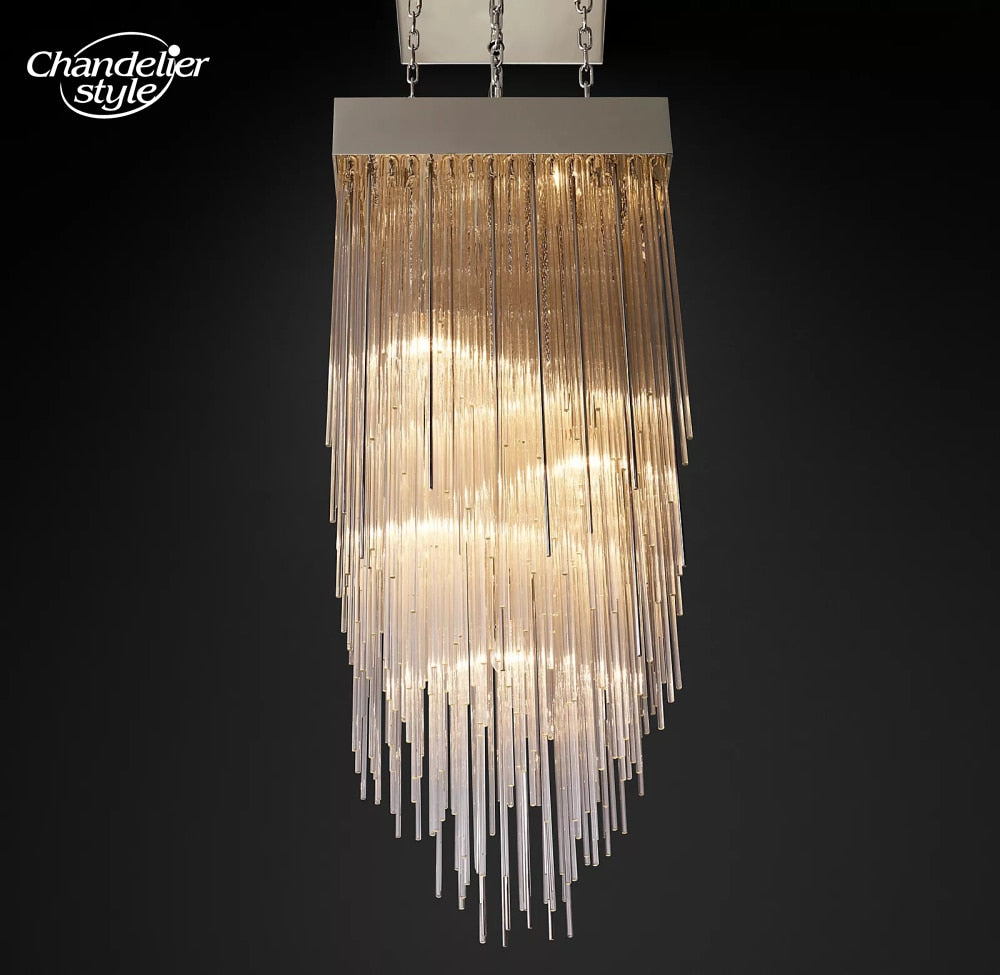 Cascada Square Chandeliers Modern Vintage Led Tassel Glass Brass Chrome Black Pendant Lights Living