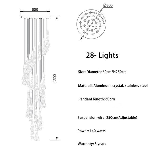 Modern Crystal Led Chandelier Lighting Hanglamp Drop Light Restaurant Bar Staircase Lamp Loft Art
