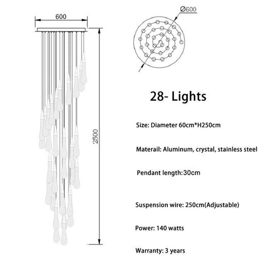 Modern Crystal Led Chandelier Lighting Hanglamp Drop Light Restaurant Bar Staircase Lamp Loft Art