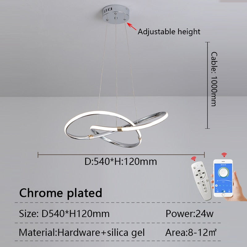 Modern Led Pendant Lights Dia540Mm Lamp 90-265V Suspension For Dinning Kitchen Room Bar Shop Chrome