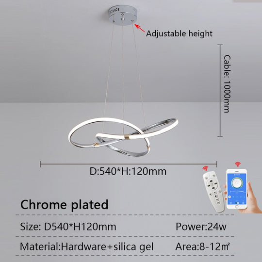 Modern Led Pendant Lights Dia540Mm Lamp 90-265V Suspension For Dinning Kitchen Room Bar Shop Chrome