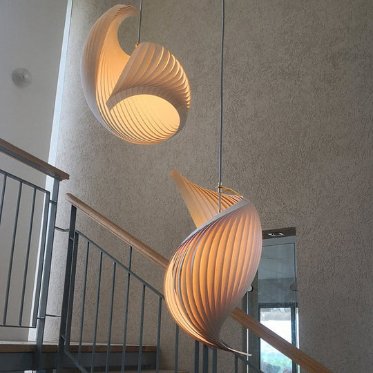 Creative Conch - Inspired Wooden Chandelier - Unique Hollow Light Fixtures For Living Room