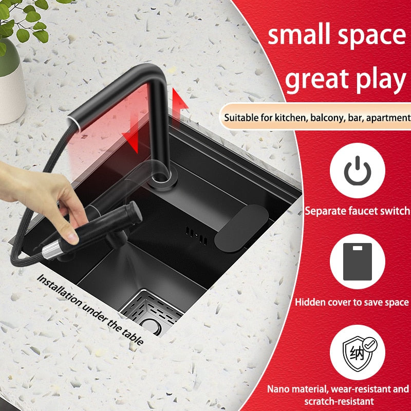 Bar Sink Single Bowl Hidden Black Kitchen Undermount Stainless Steel Square Small Size Sinks Or
