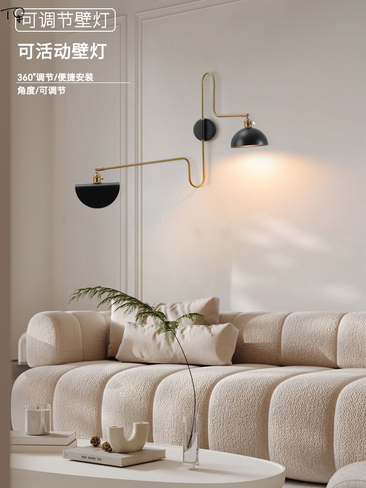 Designer Industrial Long Pole Wall Lamp With Switch Gold/Black Swing Arm Led Sconces Sofa