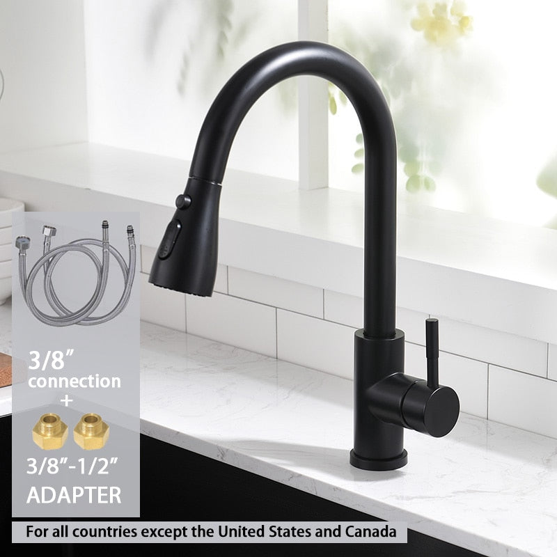 Pull Out Kitchen Sink Faucet With 3 Modes Water Outlet Spout 360 Degree Rotation Matte Black Bar