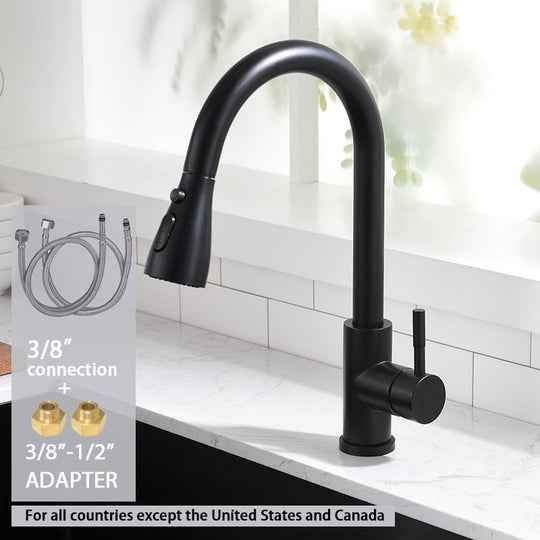 Pull Out Kitchen Sink Faucet With 3 Modes Water Outlet Spout 360 Degree Rotation Matte Black Bar