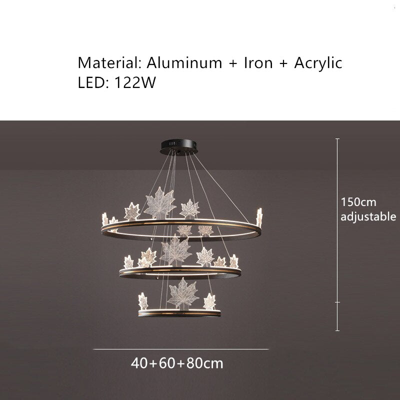 Modern Aluminum Ring Pendant Lights Dimming Foyer Restaurant Bedroom Hanging Lamp Acrylic Leaves