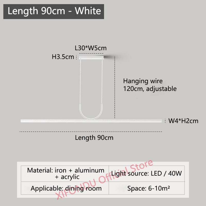 Modern Simple Led Chandelier Black/White Dining Room Kitchen Island Long Pendant Lamp Restaurant