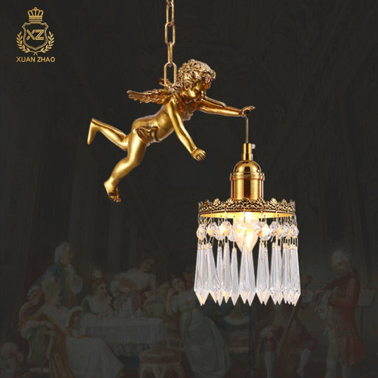 Celeste - European Cupid Hanging Single Lamp Small Crystal Bedside Danish Stair Cluster Pendant