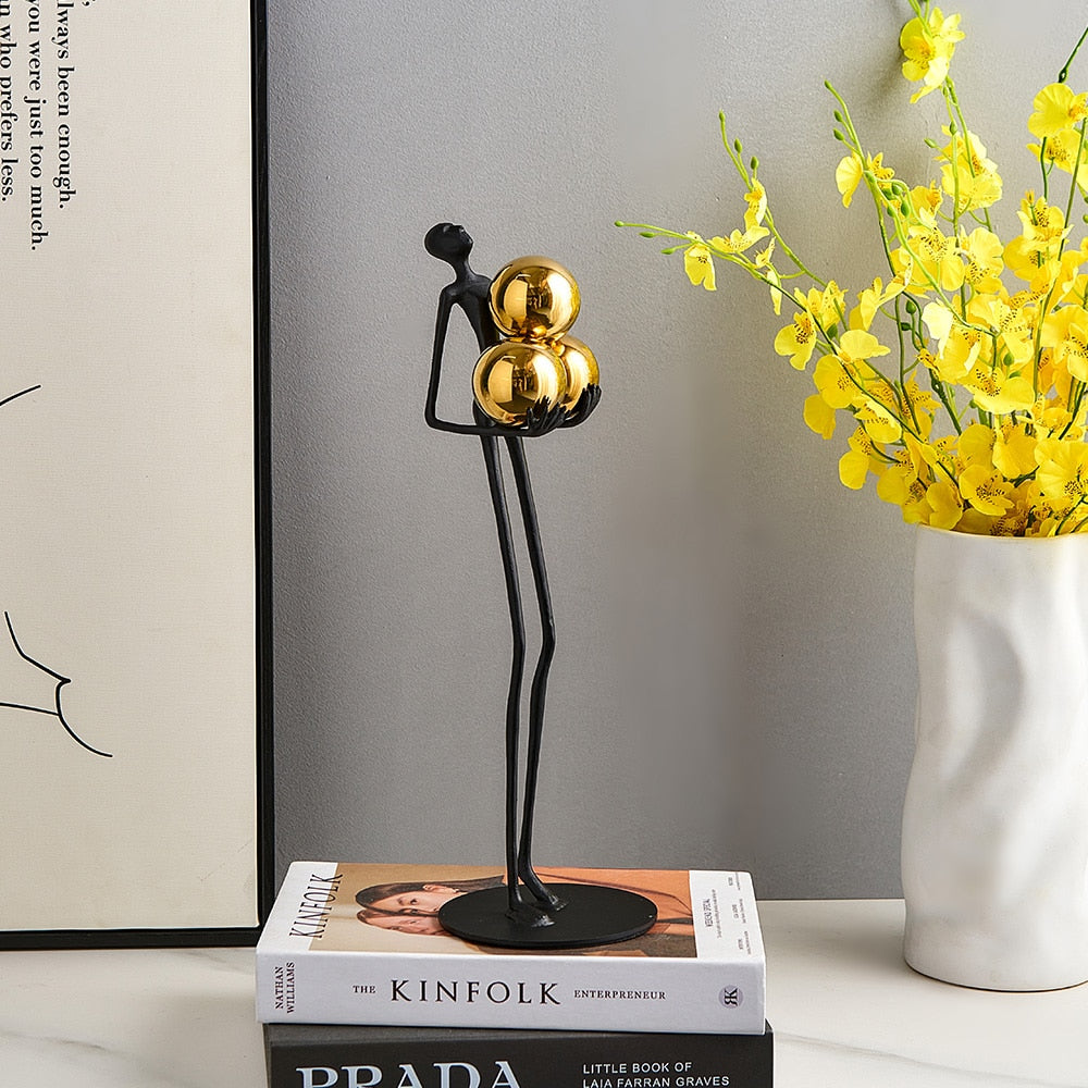 Nordic Elegant Floor Ball Figures: Metal Sculpture Decorative Statues For Home And Office Decor