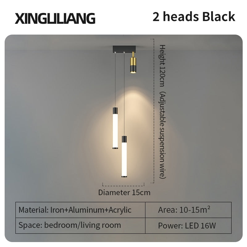 Bedside Chandelier Background Wall Home Decoration Bedroom Golden Pendant Light With Spotlight 2B